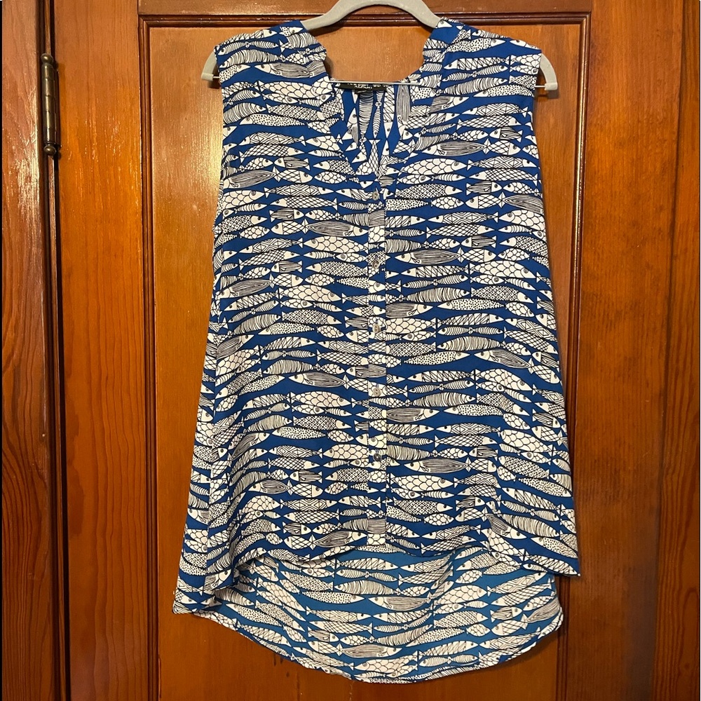 Alfani Sleeveless Blouse, Fish Design